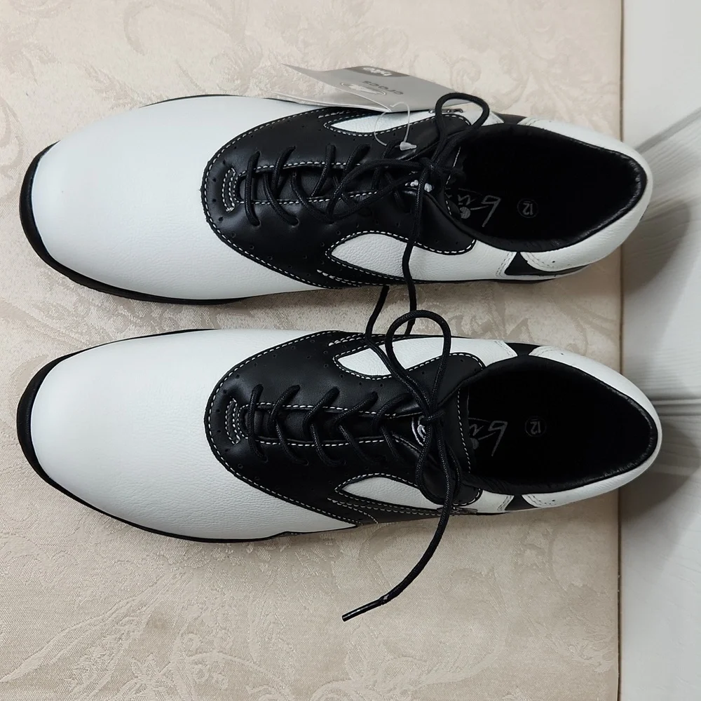 Mens Crocs Bite leather golf shoes soft cleat black white size 12 style 2207A - Picture 3 of 8